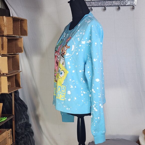 Nickelodeon Spongebob Blue White Snow Splatter Fleece Lined Crop Sweatshirt XXL - Picture 9 of 16